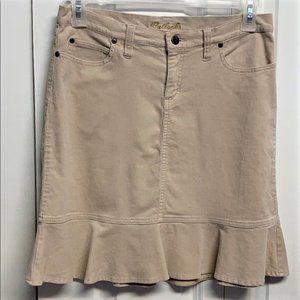 Outlooks Tan 5 Pocket Corduroy Stretch Ruffle Bottom Pencil Skirt JR Size 7